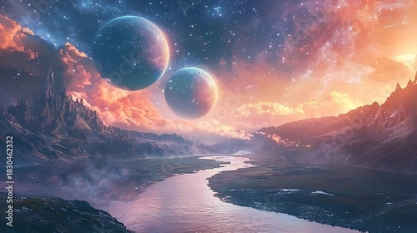 Obraz Stunning nebula illuminating surreal extraterrestrial landscape high resolution picture