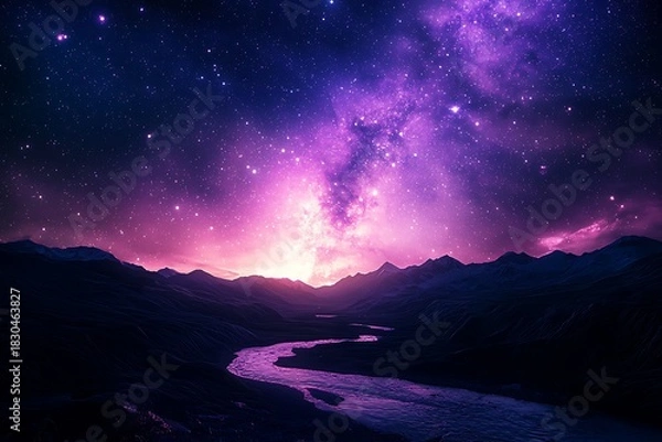 Obraz Beautiful milky way over fantasy mountains high resolution picture