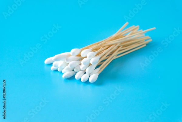Obraz A swab clean health care top view,cotton bud on blue background.