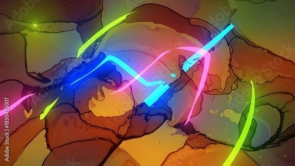 Fototapeta Vibrant Abstract Expressionism Dynamic Ink Flow with Neon Accents