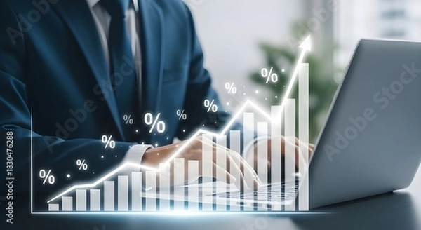 Obraz Business growth concept businessman working with rising financial graph on laptop