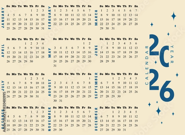 Obraz Calendar 2026 year simple 