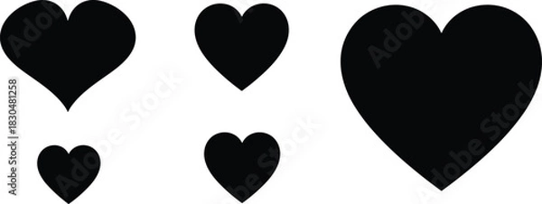 Fototapeta Set of black heart silhouettes in different sizes, simple romantic love icons, vector illustration for Valentine’s Day design