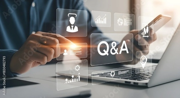 Obraz Online education and question answer session with laptop and mobile phone