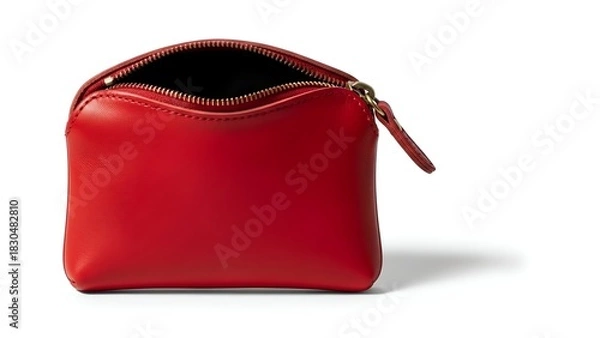 Obraz Elegant Red Cosmetic Pouch with Zipper and Shadow for Beauty Products, Essentials