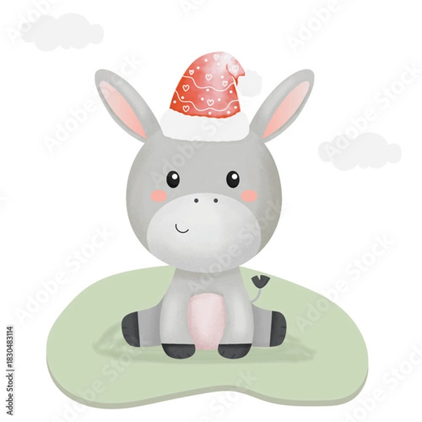 Obraz Merry christmas animal donkey with hat