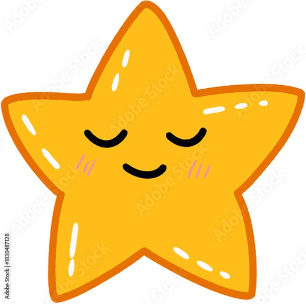 Fototapeta Bright Happy Cartoon Star with Peaceful Expression and Small Surrounding Stars for Nursery Art and Cute Stickers