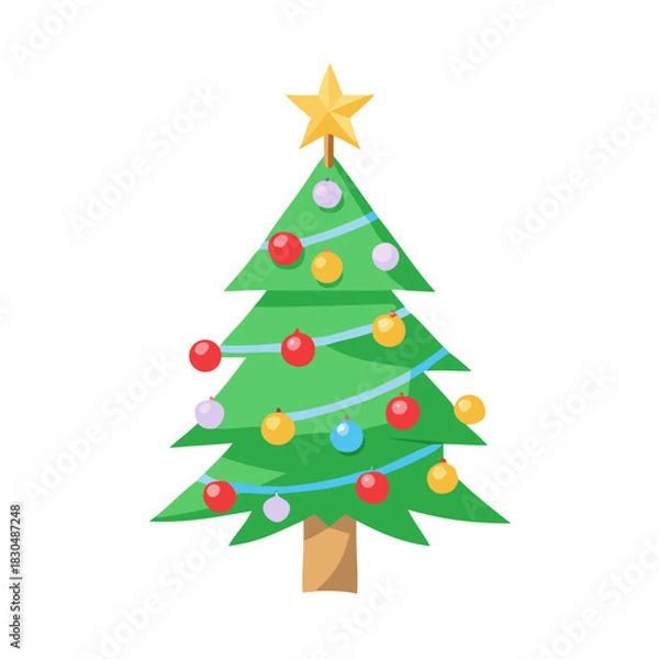 Obraz A decorated Christmas tree with star and colorful ornaments