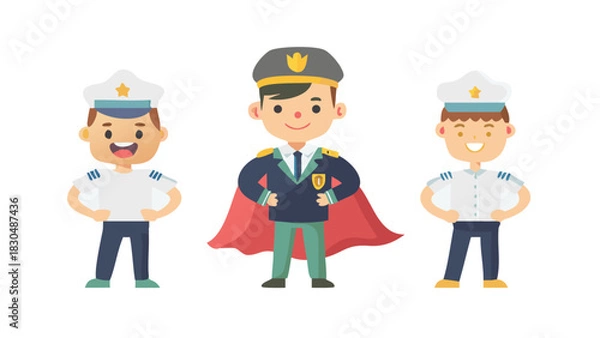 Obraz Cartoon Pilot with Cape Standing in an Upright Position