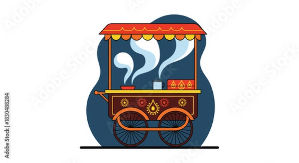 Obraz Colorful Vector Illustration of Indian Street Chai Tea Vendor Cart (Chai Wala Thela)