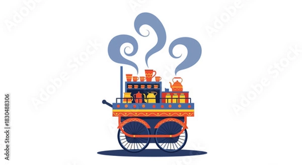 Obraz Colorful Vector Illustration of Indian Street Chai Tea Vendor Cart (Chai Wala Thela)