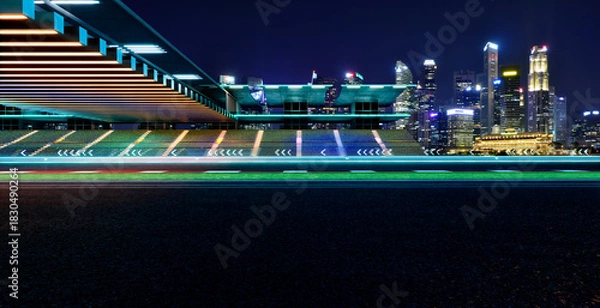 Obraz 3d rendering empty racing circuit stands at night city
