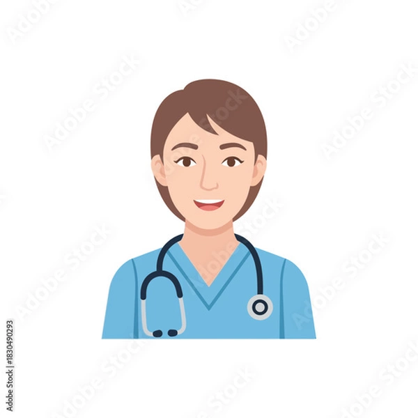 Obraz Smiling nurse with stethoscope in a medical scrubs uniform