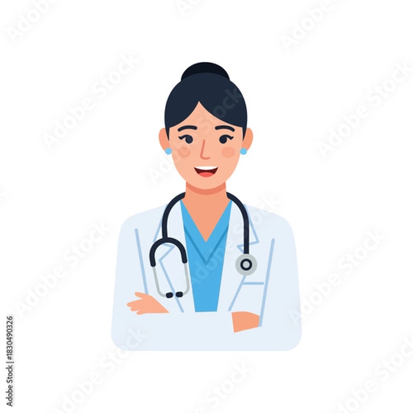 Obraz Smiling female doctor with stethoscope in professional setting
