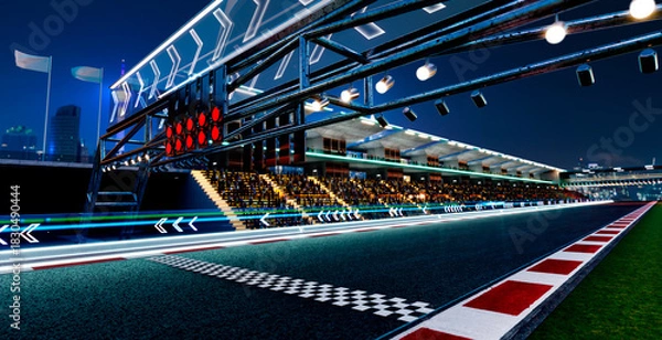 Obraz 3d rendering racetrack starting grid at night awaiting racing
