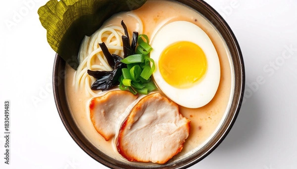 Obraz Tonkotsu Pork Ramen with Egg and Seaweed