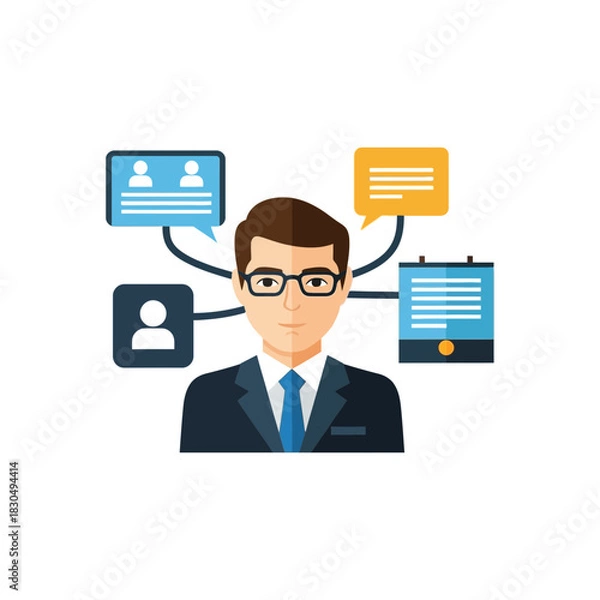 Obraz Businessman with glasses and speech bubbles representing communication