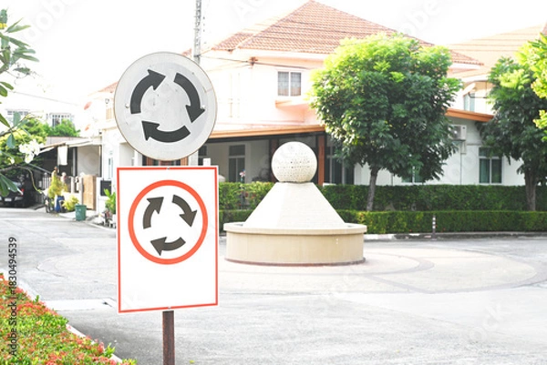 Obraz Roundabout Warning Road Sign.