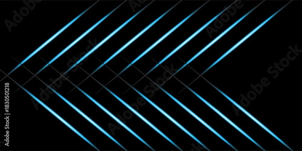 Fototapeta Abstract blue arrow light pattern on black technology background vector illustration.