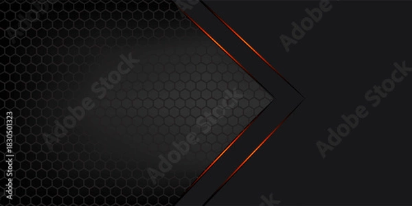 Fototapeta Abstract yellow light arrow on black with hexagon mesh design modern luxury futuristic technology background vector illustration.