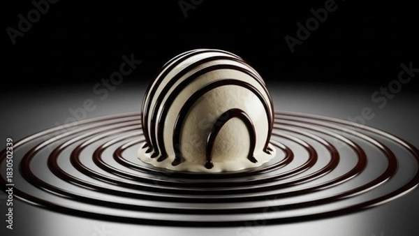 Obraz Decadent vanilla ice cream sphere drizzled with rich dark chocolate sauce