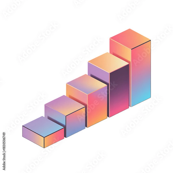 Obraz Isometric bar graph showing upward trend with gradient colors on black background