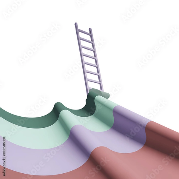 Obraz Abstract ladder reaching upwards from colorful wavy surface against black background