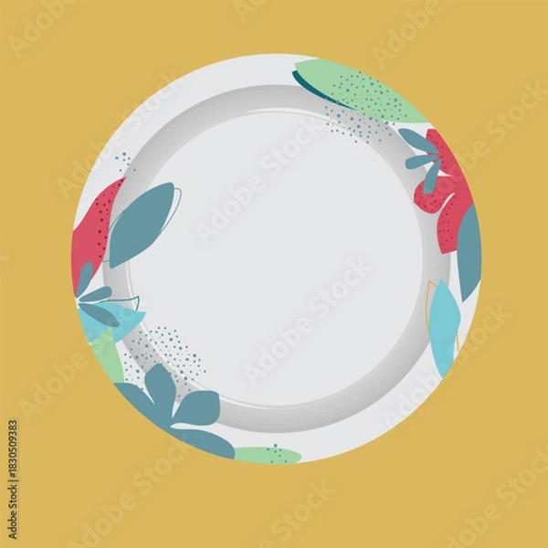 Fototapeta One time floral  plate  vector isolated on background.