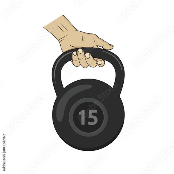 Obraz Hand holding a black kettlebell. Vector design
