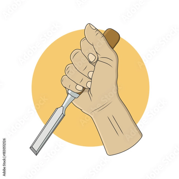 Obraz Hand holding a carving tools. Vector illustration