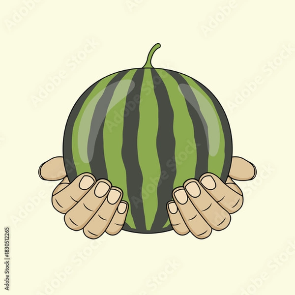 Obraz Hand holding a watermelon. Vector illustration