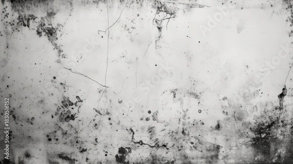 Fototapeta A textured, weathered wall with stains, cracks, and smudges, showcasing a monochrome aesthetic and a sense of decay.