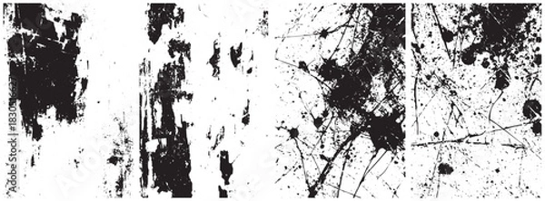 Fototapeta Urban Grunge Texture Pack, Distressed Peeling Paint and Ink Splatter Vector Backgrounds in Black and White