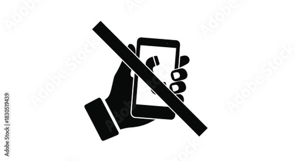 Obraz A hand holding a smartphone with a prohibition sign silhouette