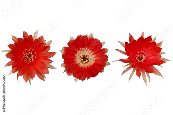 Fototapeta Close-up of a blooming red cactus flower isolated on a transparent background png file.