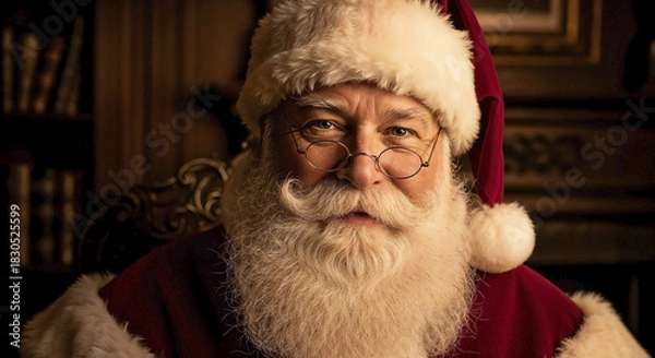 Fototapeta Vintage Style Santa Claus Portrait with Warm Expression for Holiday Cards, Christmas Blogs, Seasonal Decor, Family Gatherings, and Festive Websites
