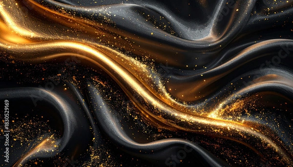 Obraz ゴールドの流線と粒子が舞う豪華背景