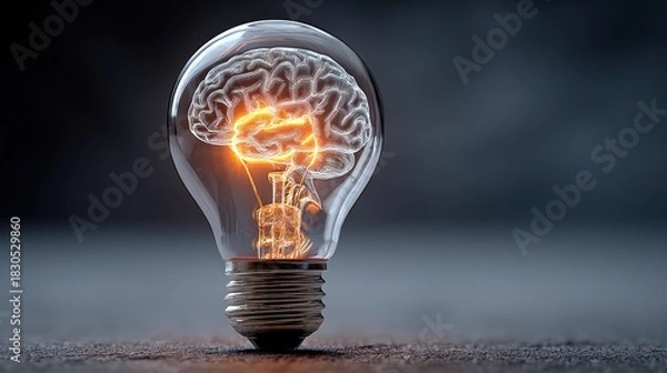 Fototapeta Brain inside lightbulb representing idea and innovation concept.