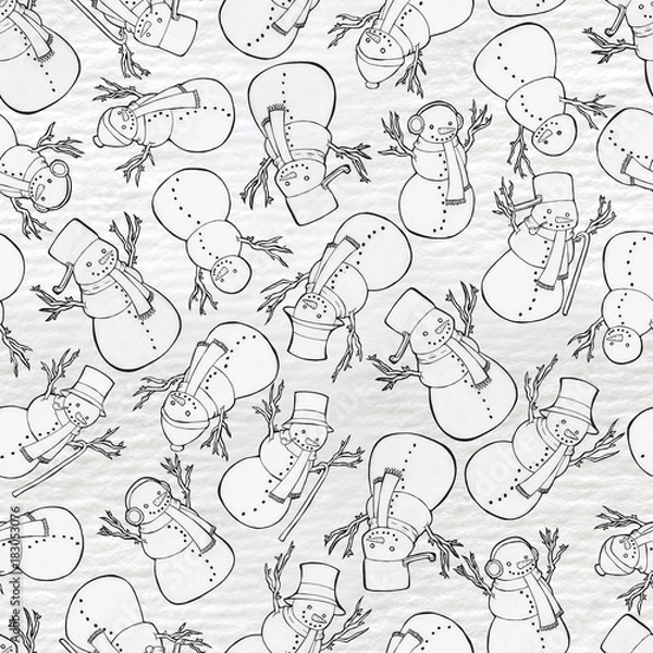 Fototapeta Hand Drawn Snowman Pattern