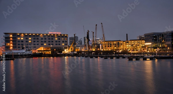 Fototapeta Dramatic Long Exposure of Illuminated City Structures at Twilight