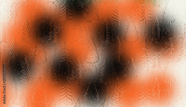 Fototapeta Bold Orange and Black Abstract Blurred Background with Embossed Pine Needle or Fern Texture, High-Energy Autumnal Template for Halloween and Fall Seasonal Promotions