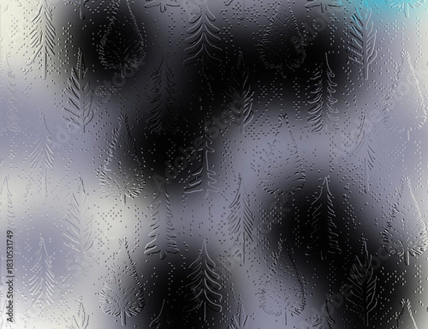 Fototapeta Monochromatic Gray, Black, and White Muted Abstract Blurred Background with Embossed Pine Needle Texture, Elegant Winter Template for Icy Themes, Sophisticated Branding, and Seasonal Design