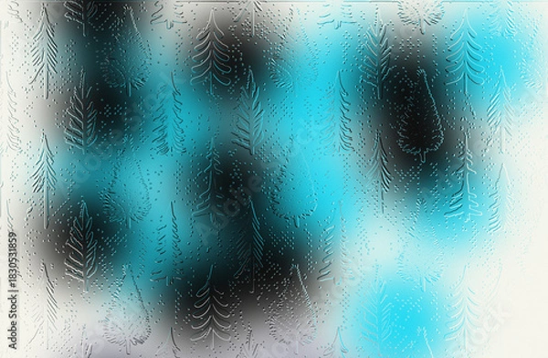 Fototapeta Electric Cyan and Black Abstract Blurred Background with Embossed Fern or Pine Needle Texture, Futuristic Winter Theme for Technology, Cold Weather, and Modern Holiday Design