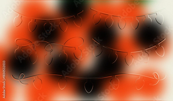 Fototapeta Warm Orange and Black Abstract Blurred Background with Embossed Holiday Light Strings, Energetic Design for Fall, Halloween, Thanksgiving, and Festive Party Invitations