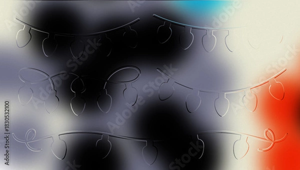 Fototapeta High-Contrast Abstract Blurred Background with Dark Gray, Orange, and Blue Tones and Embossed Holiday Light Strings, Modern Contrastive Design for Parties, Events, and Seasonal Transitions