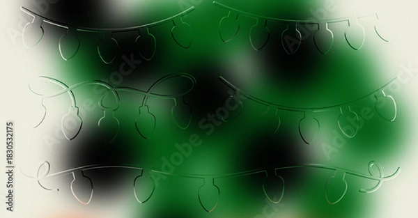 Fototapeta Deep Emerald Green and Black Abstract Blurred Background with Embossed White Holiday Light Strings, Traditional Festive Design for Christmas, Winter, and Nature Themes