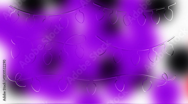 Fototapeta Vibrant Neon Purple and Black Abstract Blurred Background with Embossed Silver Holiday Light Strings, Modern Festive Design for Parties, Music Events, and New Year