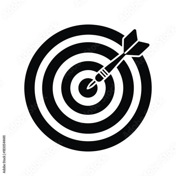 Fototapeta Target bullseye with dart hitting the center vector icon, Dart on target board icon illustration