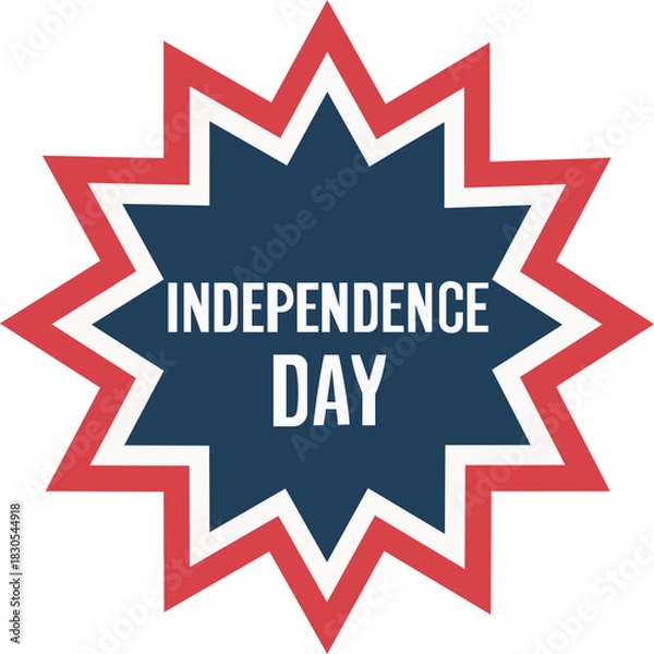 Fototapeta This eye-catching badge celebrates Independence Day with a starburst design. The bold "INDEPENDENCE DAY" text stands out against a dark blue background, framed by vibrant red and white edges. This des
