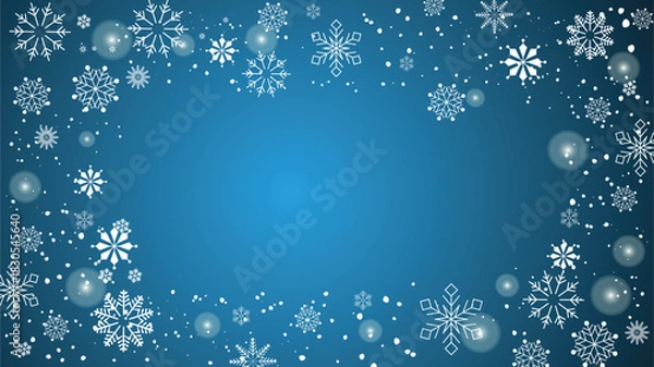 Obraz Blue gradient background with random snowflakes around the rectangle vector stock illustration